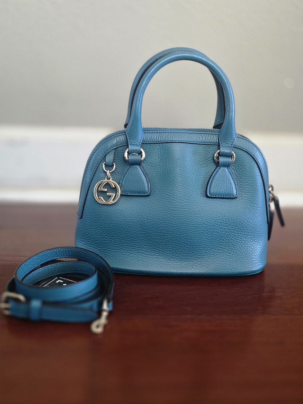Gucci Teal Dome Satchel with Detachable Strap